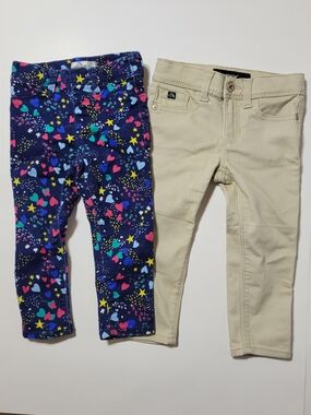 Title: Jordache Girls 2T Pants Lot | Heart Print Jeggings & Beige Skinny Jeans
